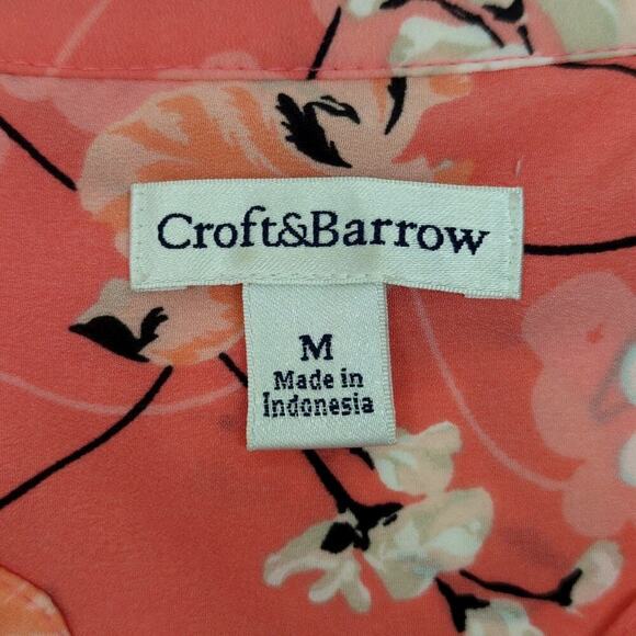 Croft & Barrow Blouse Floral Cherry Blossom Button Front Tunic Size Medium - Picture 5 of 10